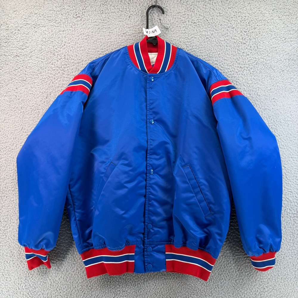 Vtg 90s Game Sportswear Nylon Varsity Jacket Medium Blue Red Bomber Made USA M